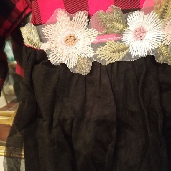 Girls Buffalo Plaid Black & Red Long Sleeve Floral Embroidered Tutu Dress NWT - Picture 12 of 12